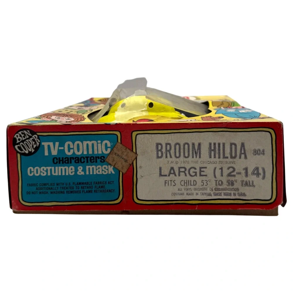 Vintage 1976 Ben Cooper Broom Hilda Costume & Mask + Box #804 Child Large 12-14